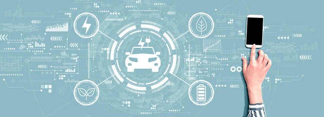 EV concept with person using a smartphone