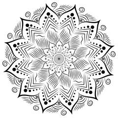 Beautiful doodle mandala. Design Coloring page antistress. Vector illustration mandala for mehndi, postcard, tattoo, decor, henna. Ethnic decorative elements. Zen art style illustration.