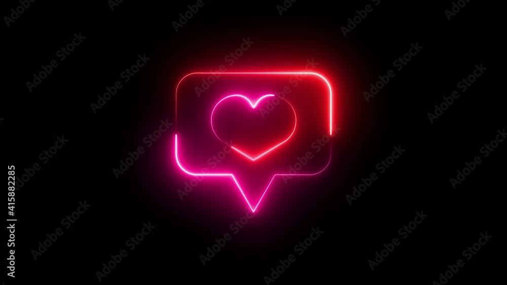Poster neon line like notifications animation.two colors pink and red.glowing like heart animation. trim pa