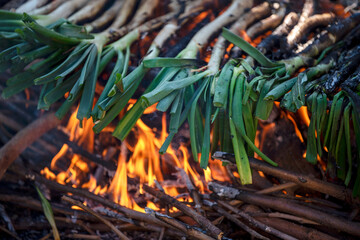 calcots roasting on grill mediterranean