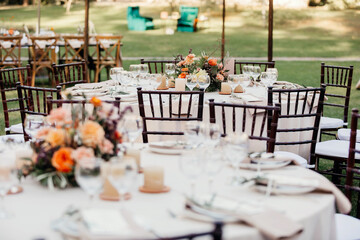 Table decoration, dinner, wedding design interior outdoor