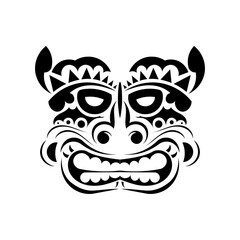 Viking tattoo. Polynesian style face. Hawaiian tribal patterns. Isolated. Vector illustration.