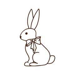 Contour drawing of a cute rabbit with a bow. Doodles for your creativity. Suitable for childrens coloring pages or Easter cards. Hand-drawn vector illustration.