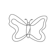 Butterfly drawn with one line. Beautiful insect. Black and white vector illustration in doodle style.