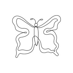 Butterfly drawn with one line. Beautiful insect. Black and white vector illustration in doodle style.