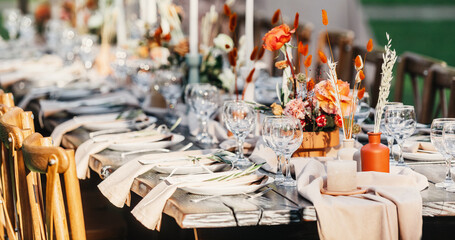 Wedding table decorated with decorative and elegant for wedding