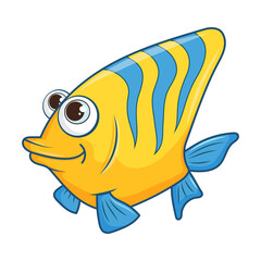 Cartoon character Butterfly Fish isolated on white background. Tropical underwater aquatic creature. Template of cute ocean fish. Education card for kids learning fish. Vector design in cartoon style.