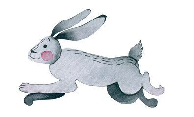 rabbit drawing set Set of watercolor cute rabbits in bright colors. Funny