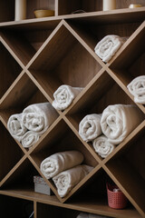 Wardrobe with clean towels in the Spa beauty salon
