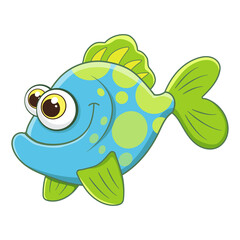 Cartoon character ocean fish isolated on white background. Tropical underwater aquatic creature. Template of cute ocean fish. Education card for kids learning animals. Vector design in cartoon style.