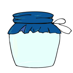 Glass jar, a place for storing edible preserves, a container for jam and other food. Vector illustration on a white isolated background.