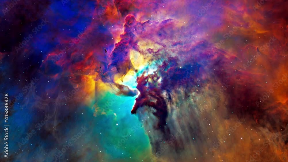 Wall mural lagoon nebula space flight exploration on deep space. 4k 3d flight into the lagoon nebula, giant int