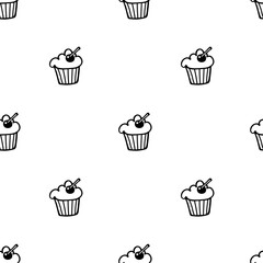 Hand drawn sketched muffin seamless pattern. Vector illustration design for fashion fabrics, textile graphics, prints, wallpapper, scrapbooking, wrapping papers, restaurant menu, textile, packaging.