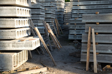 concrete slabs at the factory in stacks