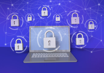 Concept cybersecurity and data protection. Digital network protection. Trendy 3d illustration.