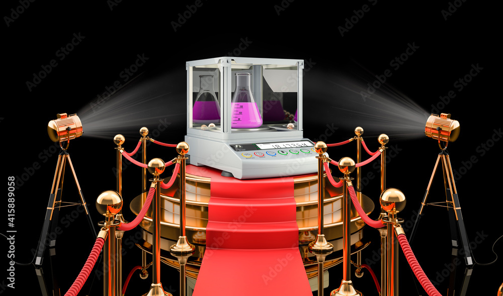 Poster podium with digital lab scale, 3d rendering