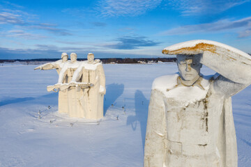 Volokolamsk, Russia. Winter. Monument to the Heroes of Panfilov in snow. 