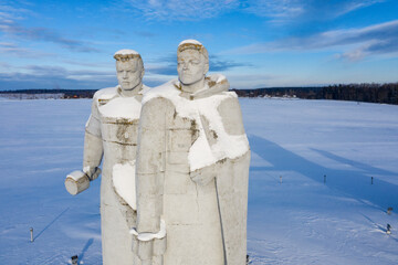 Volokolamsk, Russia. Winter. Monument to the Heroes of Panfilov in snow. 