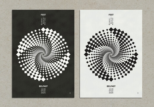 Modernist Swiss Style Poster Layout with Radial Cubes Vortex Shape
