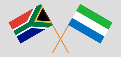 Crossed flags of Republic of South Africa and Sierra Leone. Official colors. Correct proportion