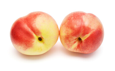 Two peach fruit isolated on white background