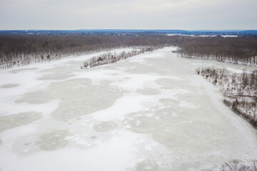 Aerial of Snow Covered Plainsboro Homes Farmland