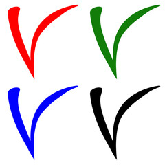 The mark icon in four different shades: red, green, blue and black. Checkmark done. For educational programs, icons.