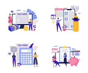 Set concepts for tax consultant service flat vector illustration isolated.