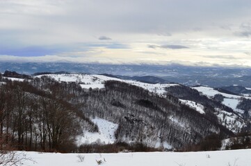 winter landscape of mountains and hills in the snow