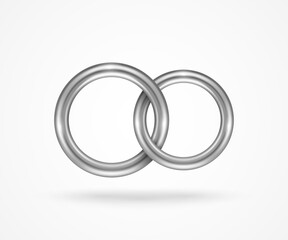 Two connected silver engagement rings isolated on white background. Vector illustration. Palladium or titanium jewelry icon for married couple, wedding symbol for save the date invitation card.