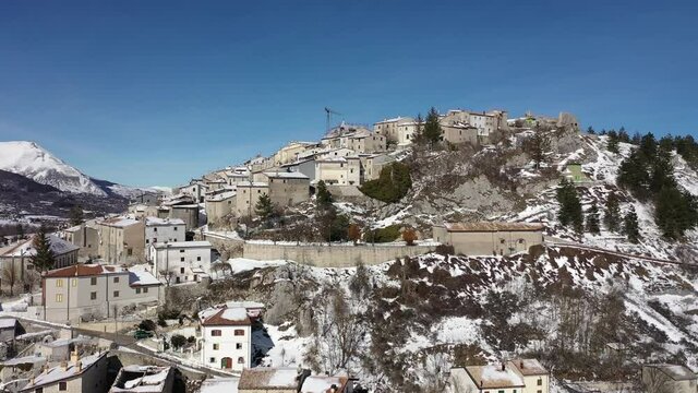 Rovere, a delightful village in Abruzzo covered with snow
Mountain village near Rocca di Mezzo. Aerial shot with drone