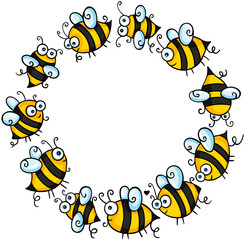 Empty round frame with funny bees