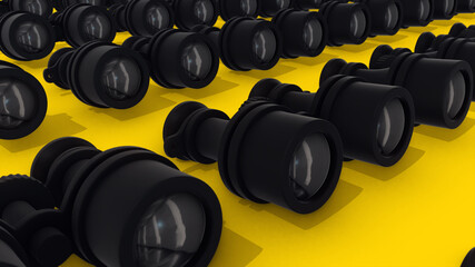 Naklejka na ściany i meble 3d rendered illustration of Multiple Binoculars in a row. High quality 3d illustration