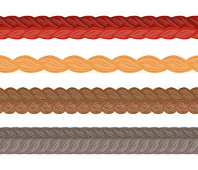 Set of seamless female fashion long hair braids a vector isolated illustrations.