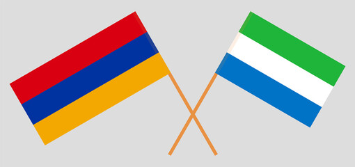 Crossed flags of Armenia and Sierra Leone. Official colors. Correct proportion