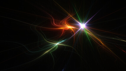 Fototapeta premium Abstract background, smooth multicolored lines on a black background.