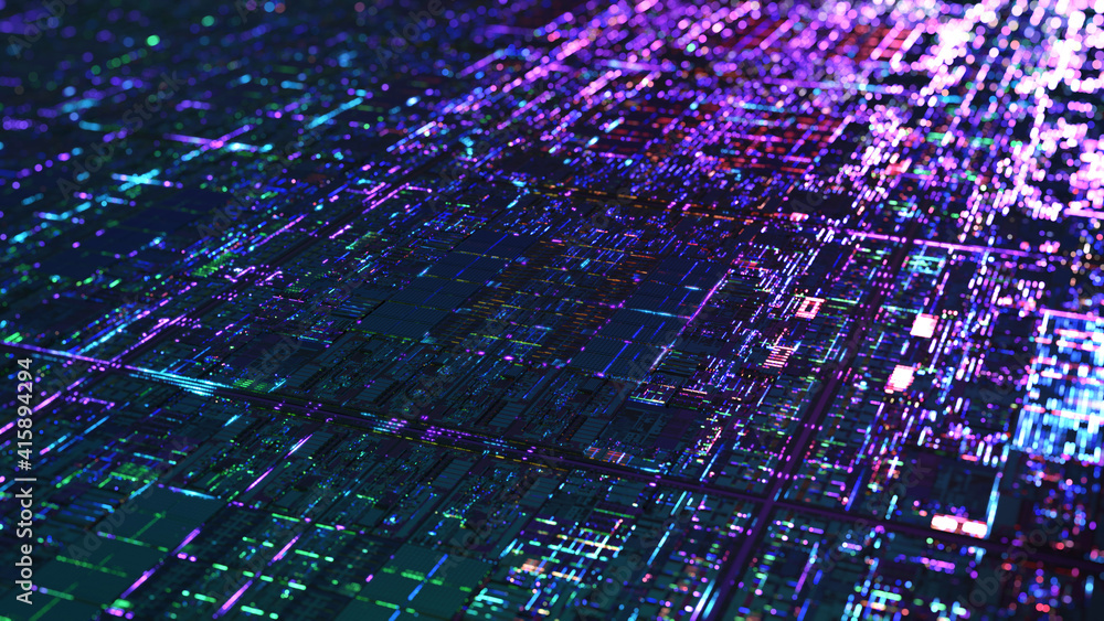 Poster central computer processors cpu graphic. high tech background. 3d rendering.