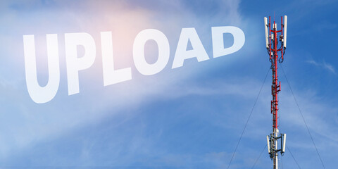 Against the background of a blue sky with clouds it is written - UPLOAD