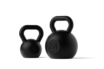 Fototapeta na wymiar Two fitness gym kettlebells over white background, muscle exercise, bodybuilding or fitness concept