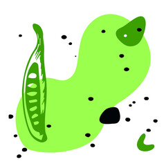 Pea pod green spots and black ink on white background abstract