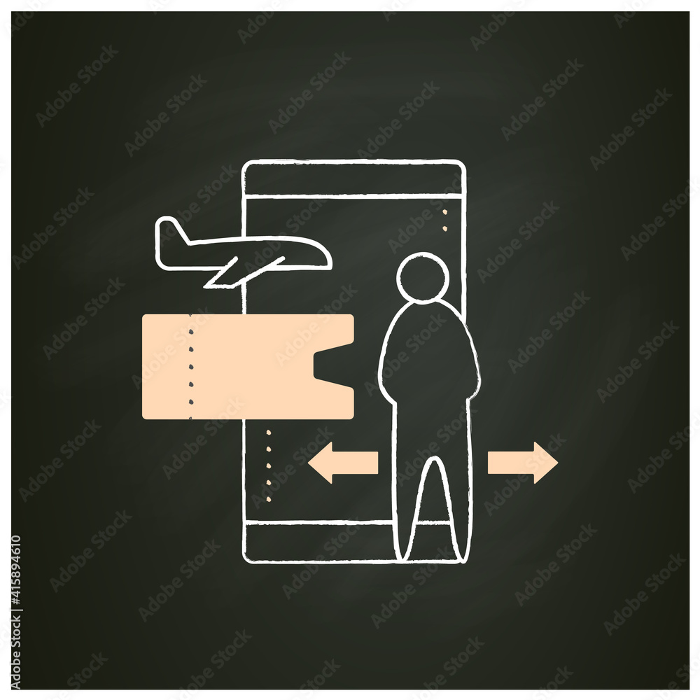 Poster contactless ticket chalk icon. forced distance in queue due to pandemic. limit queuing spaces. onlin