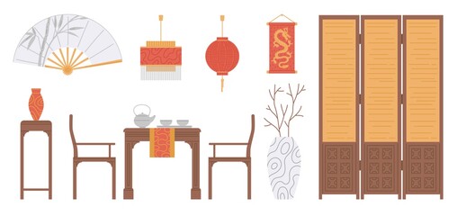 Traditional interior chinese restaurant in asian style a vector illustration