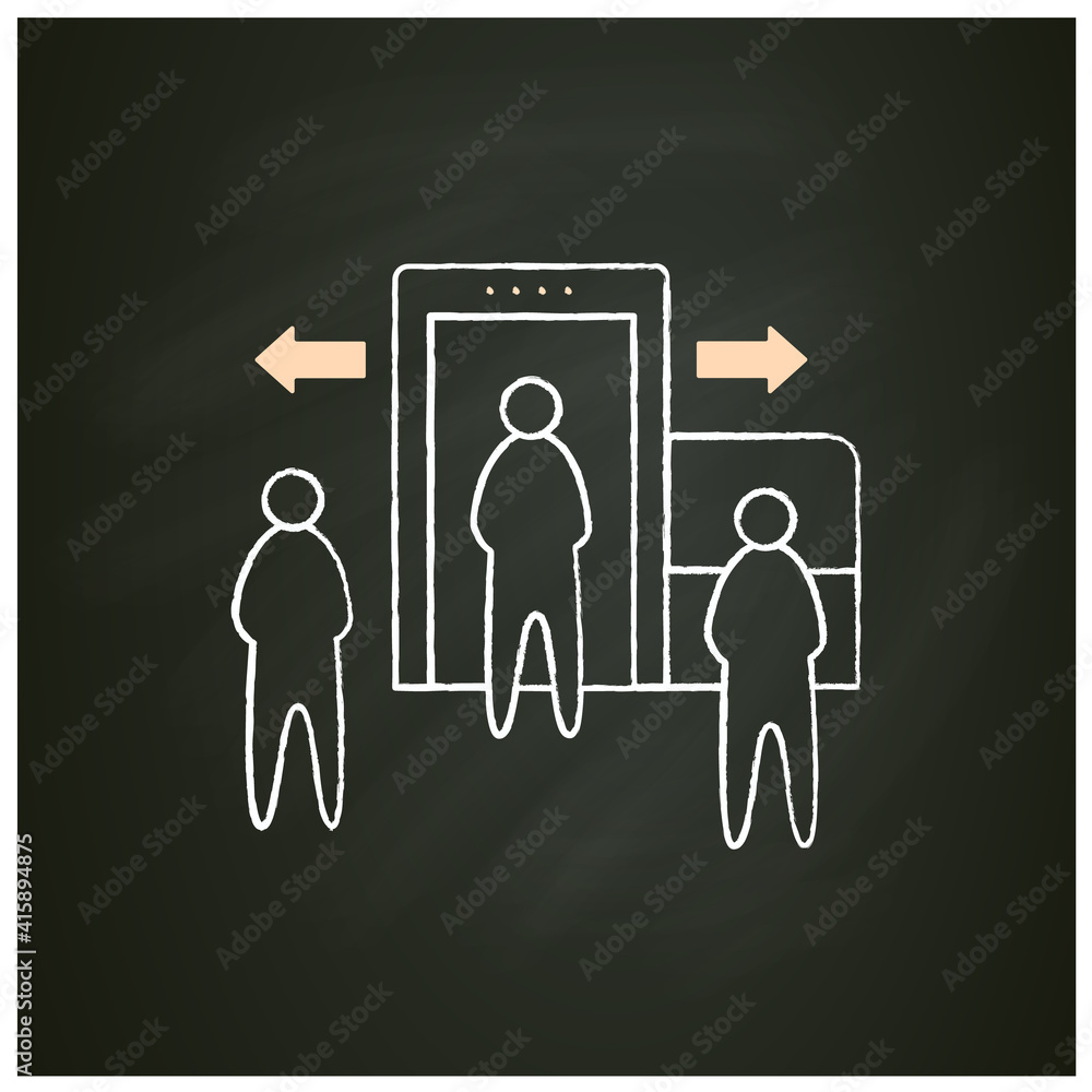 Poster passenger processing chalk icon. decentralise passengers processing. moving security screening to ex