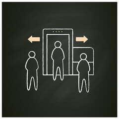 Passenger processing chalk icon. Decentralise passengers processing. Moving security screening to exterior of building. Airport new normal concept. Isolated vector illustration on chalkboard
