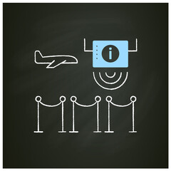 Information dissemination chalk icon. Information through loudspeakers at boarding room about social distance, disinfection, masks. Airport new normal concept. Isolated vector illustration