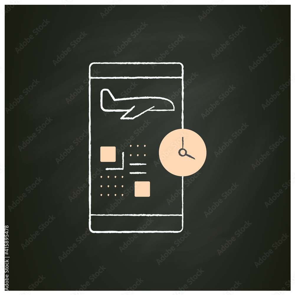 Poster digital check-in chalk icon.passengers confirm their presence on flight via internet and typically p