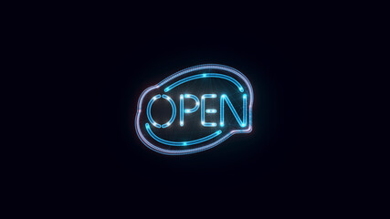 3d rendered illustration of Neon Open Sign hologram. High quality 3d illustration