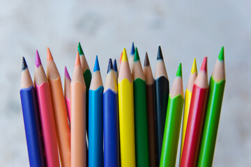 Colour pencils on the light background.