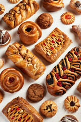 Assorted cakes and pies puffs, baked gluten-free on a white background, top view. homemade food