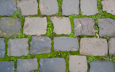 Stone wall with old bricks of the acient castle.